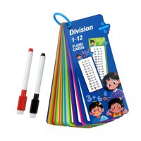 Bothyi - Tarjetas De Matemáticas De 0 A 12 Con Bordes Redondeados, Reutilizables, De 3,1 X 7 Pulgadas, Con 2 Marcadores De Borrado En Seco. División.