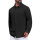 thumbnail image 4 of INSPIRE CHIC Regreso a Clases Camisa de Vestir de Lino Sólido de Manga Larga para Hombre M Negro, 4 of 6