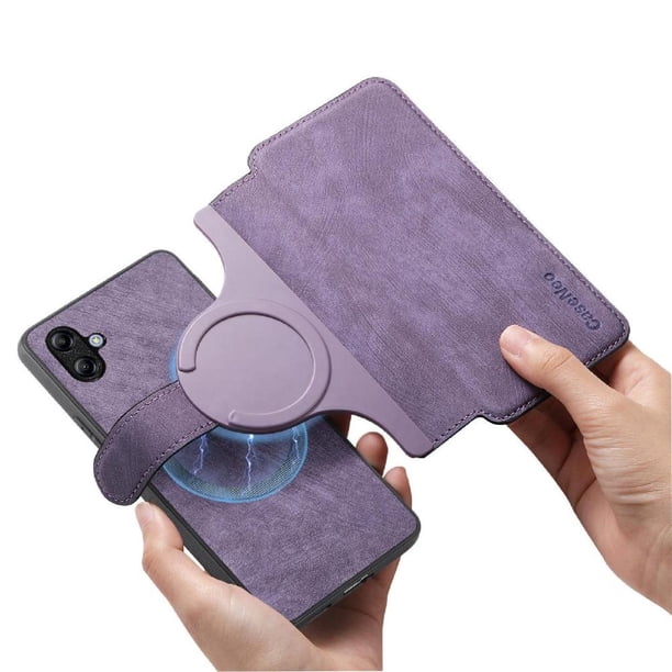 Funda Billetera Magnética para Samsung Galaxy A04E Soporte Tarjetas Desmontable Morado
