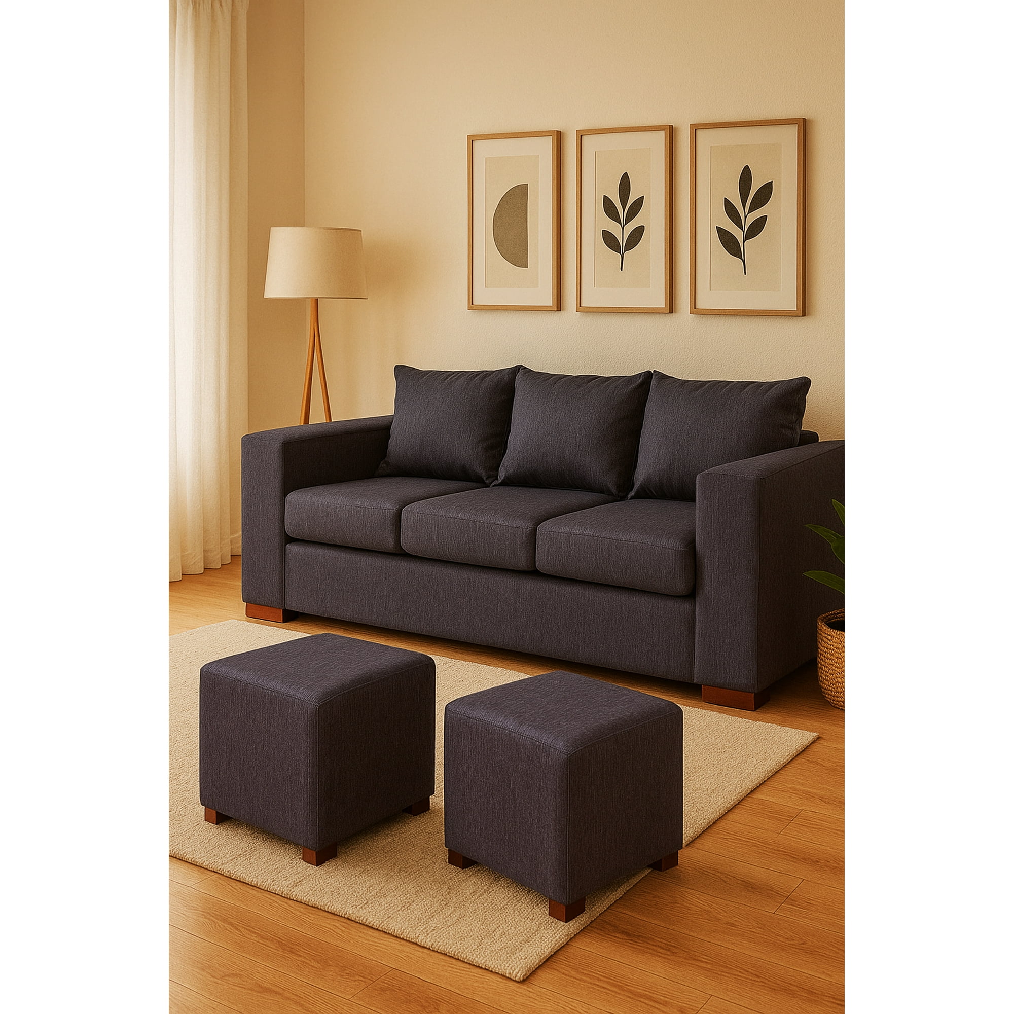Dkora - Sofa Cedric 3 Cuerpos + 2 Pouf Marengo