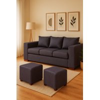 Dkora - Sofa Cedric 3 Cuerpos + 2 Pouf Marengo