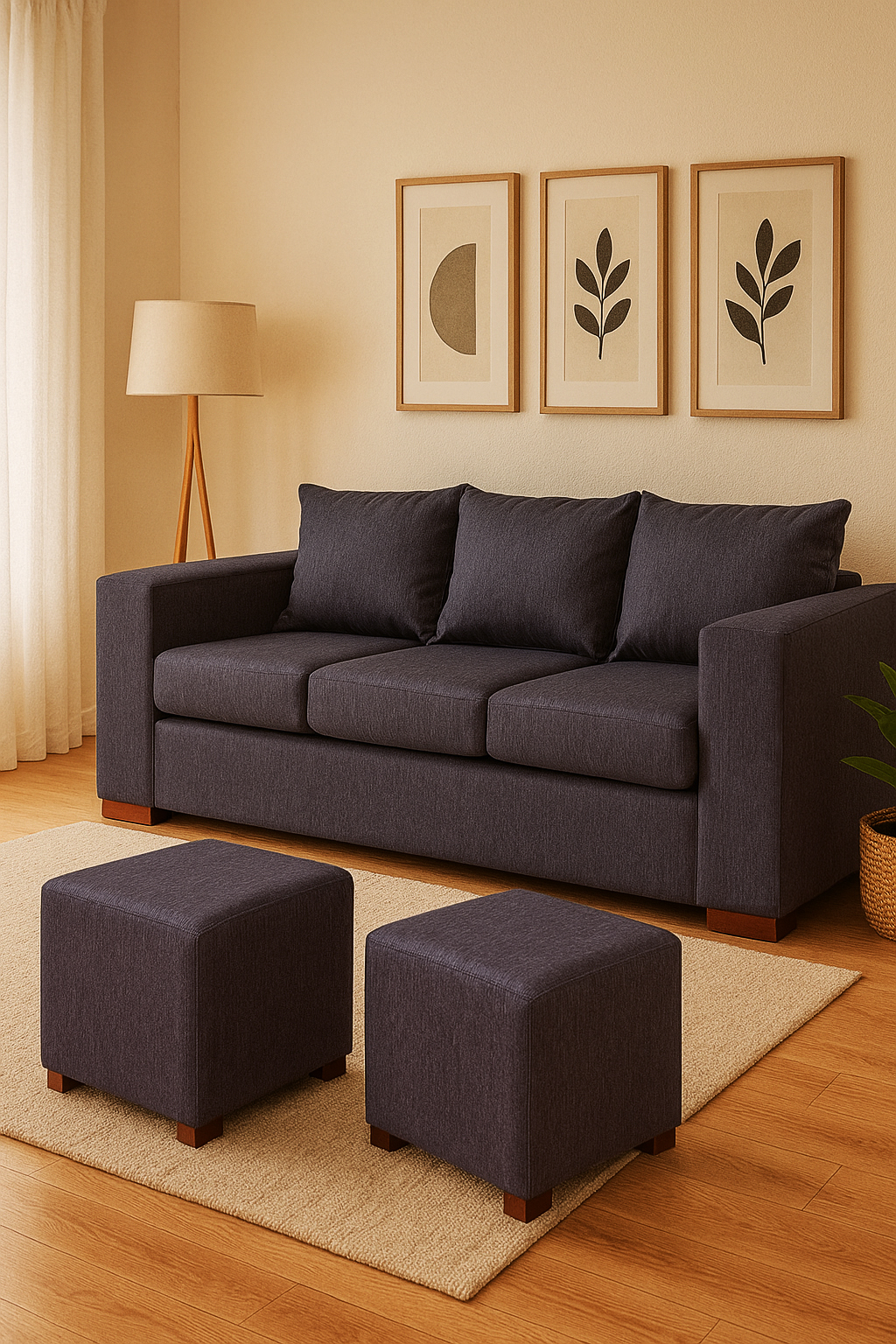 Dkora - Sofa Cedric 3 Cuerpos + 2 Pouf Marengo