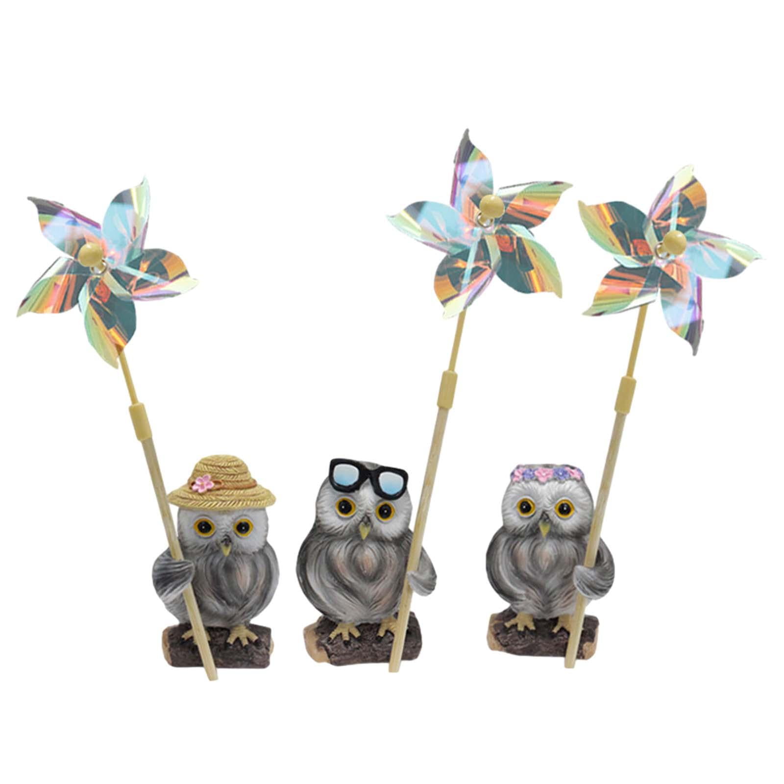 Ioensy - Estatuas De Jardín De Búho, Molino De Viento, Estatuilla De Búho Para Interior Y Exterior, Mesa Y Patio, 3 Uds.