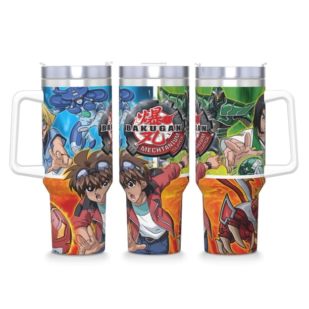 Bakugan Vaso aislado de acero inoxidable con asa, diseño temático, regalo para familia, amigos y fans; incluye pajita y encaja en el portavasos estándar, 40 oz