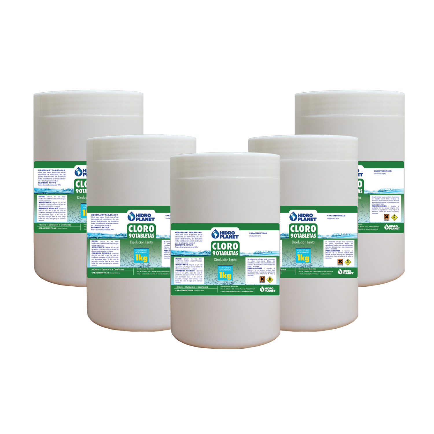 Genérica - Pack 5 Unidades Cloro En Tableta Para Piscina, Pote 1Kg