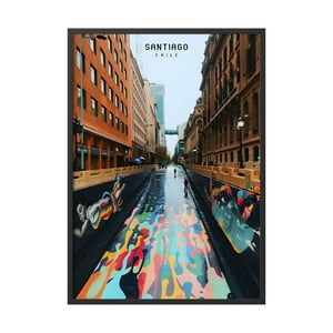 Creango - Cuadro Poster Enmarcado Paseo Bandera Santiago De Chile Decorativo
