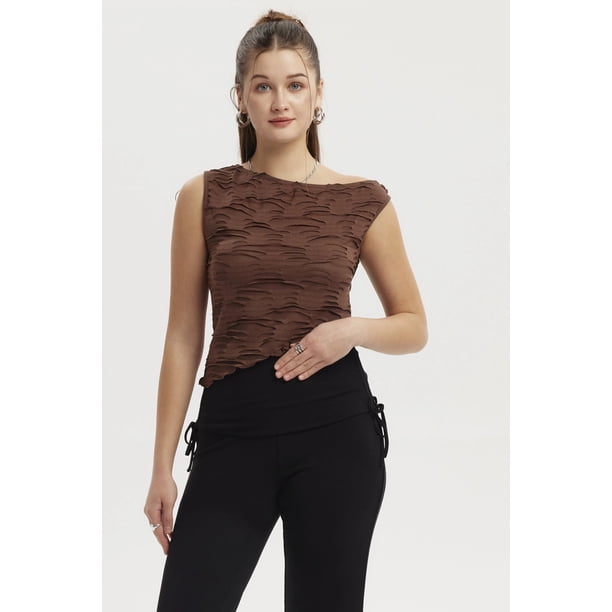 Polera Mujer Basta Asimétrica Café Oscuro