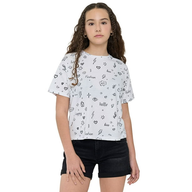 Polera Niña Teen Manga Corta Full Blanco Corona