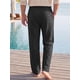 thumbnail image 3 of INSPIRE CHIC Pantalones de Lino Transpirables con Cordón de Ajuste Relajado y Textura a Rayas para Hombre, Talla XL, Negro, 3 of 5