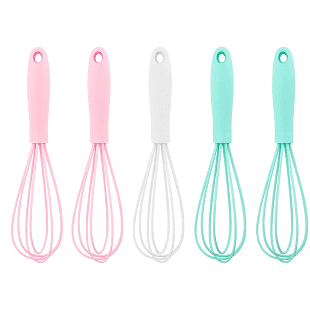 Paquete de 5 mini batidores de silicona de colores para cocina, para mezclar masa, leche, huevos y revolver.