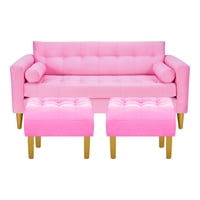 Bodevir - Sofa Retro 3C + 2 Pouf Felpa 01 Rosado