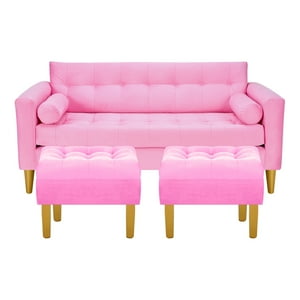 Bodevir - Sofa Retro 3C + 2 Pouf Felpa 01 Rosado
