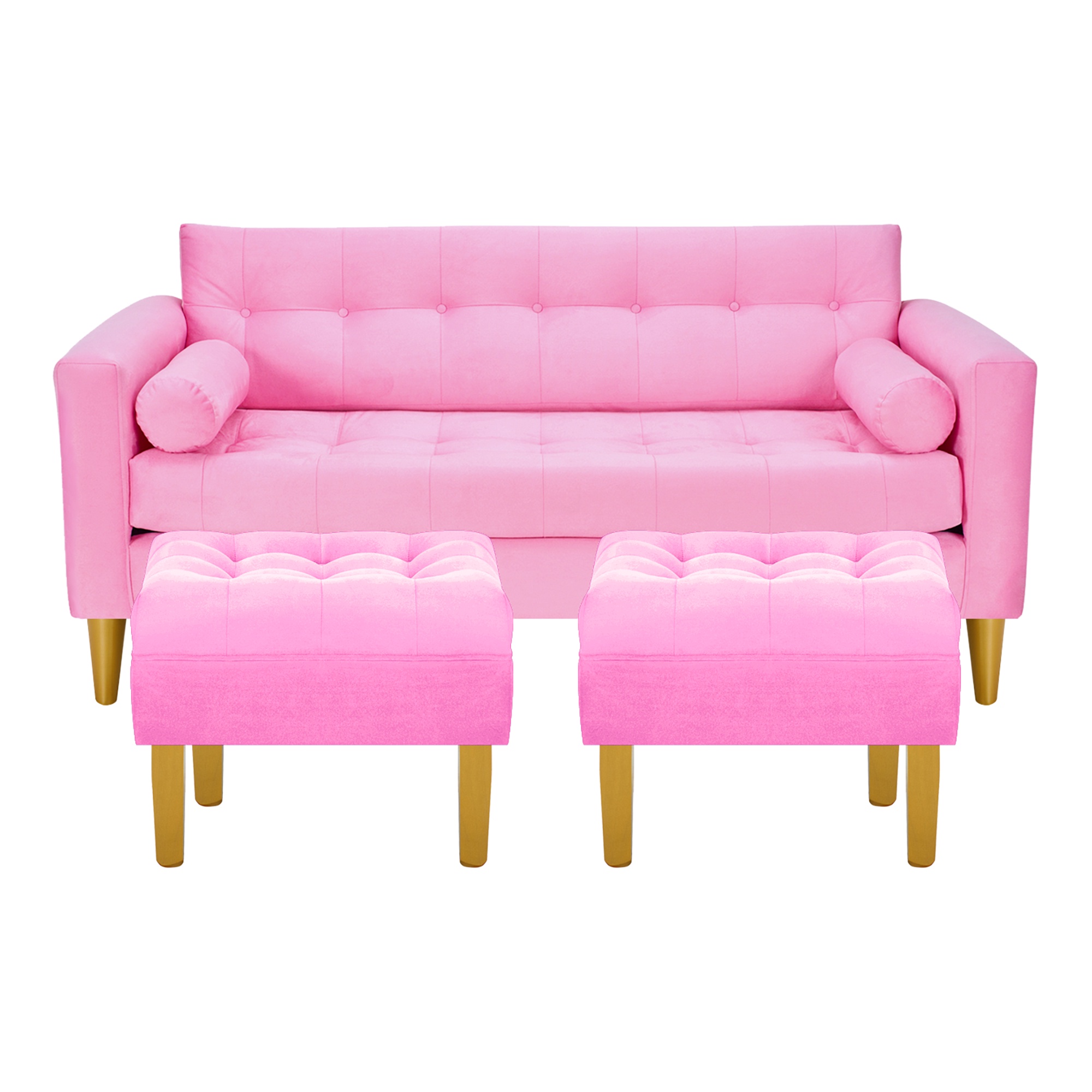 Bodevir - Sofa Retro 3C + 2 Pouf Felpa 01 Rosado