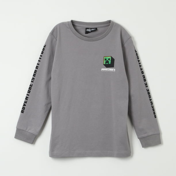 Polera Manga Larga Niño Creeper Sss Gris Minecraft