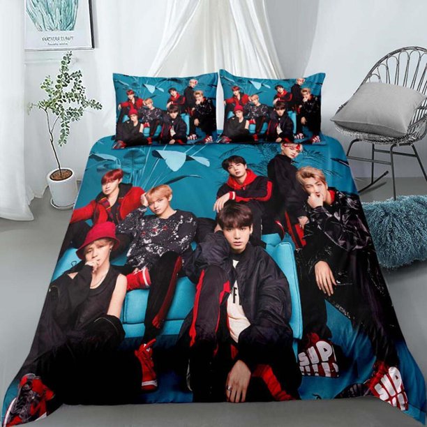 BTS Bangtan Boys Quilt Duvet Cover Set Bedspread Kids Children 3-Piece Bedding Set