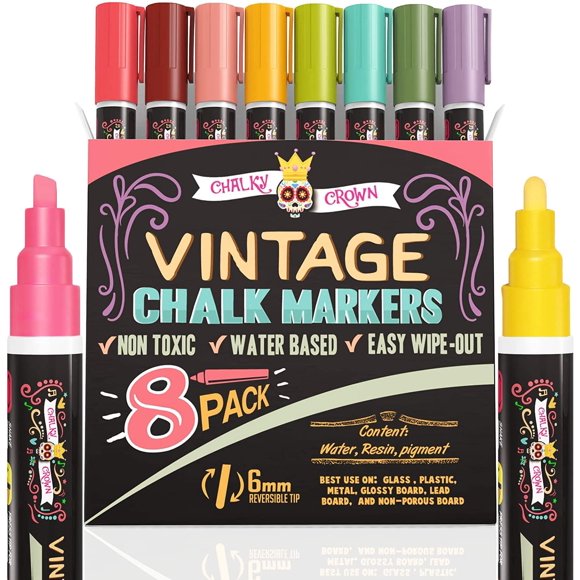 Marcadores de tiza líquida CHALKY CROWN 8 unidades 6 mm colores vintage