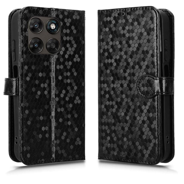 Funda Cartera Lunares Motorola Moto G77 con Tarjetero, Correa y Soporte Negro