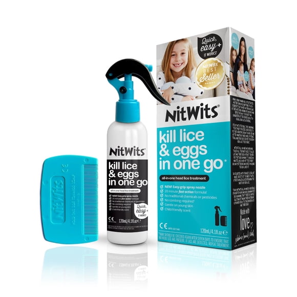 Spray para tratamiento de piojos NitWits, todo en uno, 120 ml, con peine