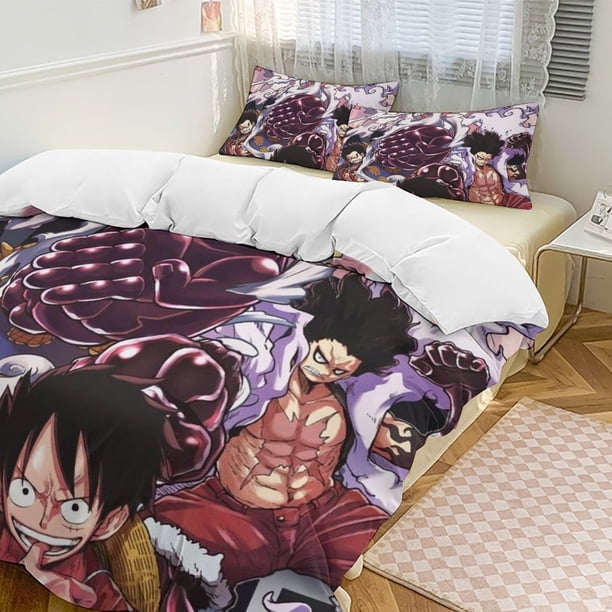 Monkey D Luffy Bed Duvet Cover Funny Anime Cartoon Bedding Sets Lightweight 3 Piece Comforter Sets
