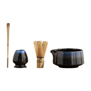 Bothyi - Juego De 4 Batidores Japoneses Para Matcha, Cuencos De Cerámica Para Matcha, Ideal Para Restaurantes Y Amantes Del Matcha, Color Azul Oscuro.
