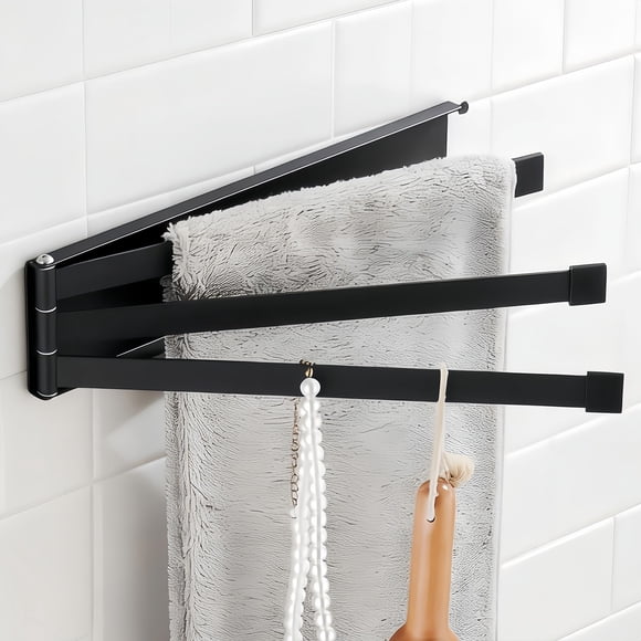 Toallero Elfthloo de 24 cm, 3 brazos plegable, negro mate