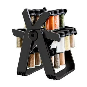 Aventura Store - Especiero Giratorio 360 Con 18 Frascos Color Negro