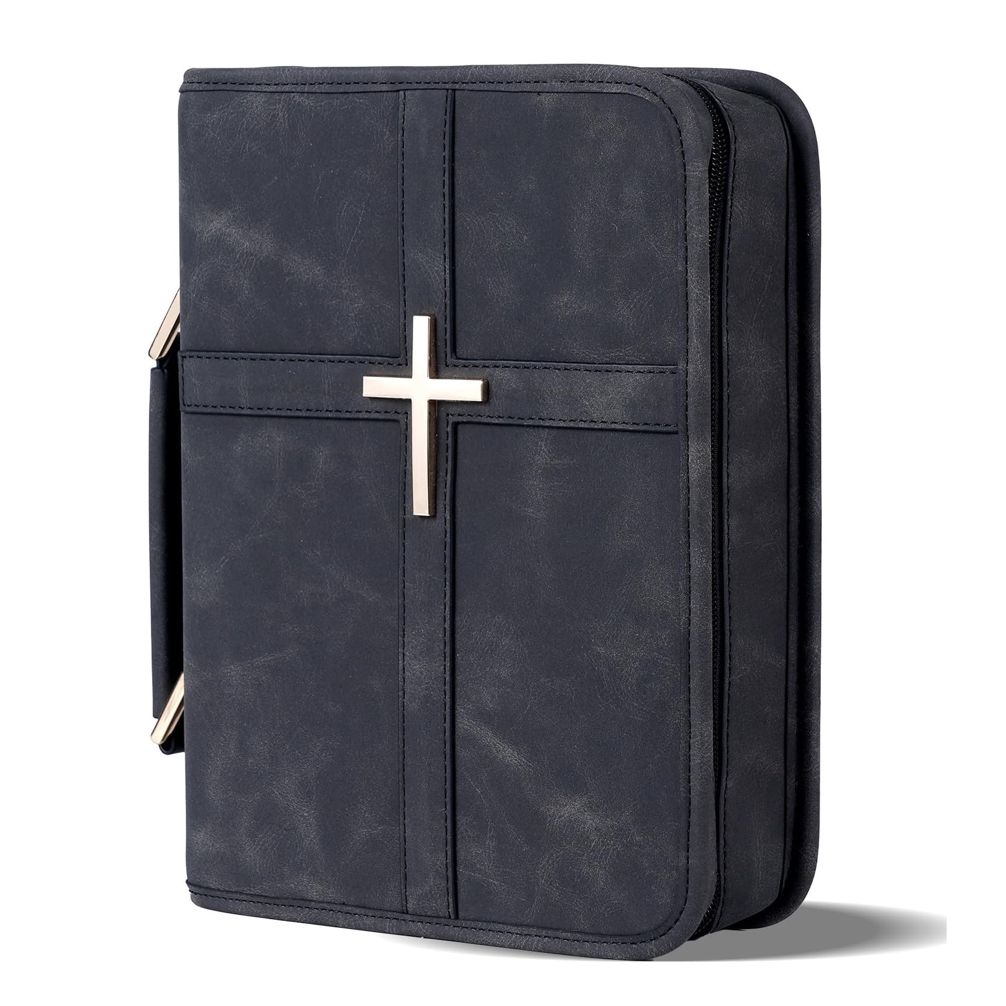 Hflzbro - Funda Para La Biblia De Piel Vegana Con Bolsillo Para Teléfono Color Negro