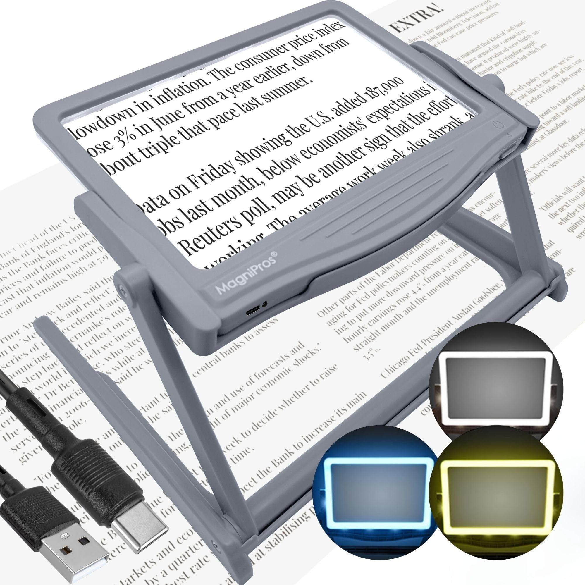 Lupa Recargable Magnipros 5x Con Led Y Soporte Plegable