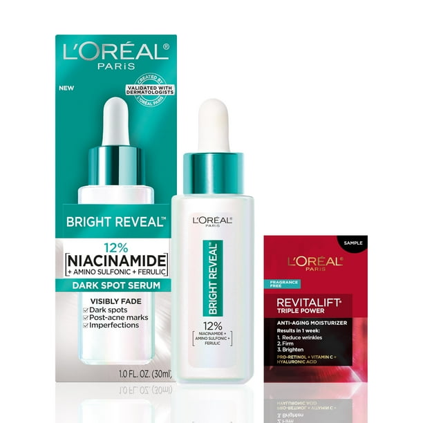 Sérum L'Oréal Paris Bright Reveal con 12% de niacinamida, 30 ml, mancha oscura