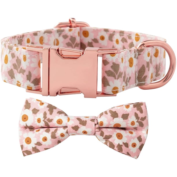 Collar de pajarita para perro, con diseño floral, ajustable y suave para gatos pequeños, medianos y grandes. Bonitos estampados de margaritas, cómodo collar de algodón con hebilla de metal, regalo dur