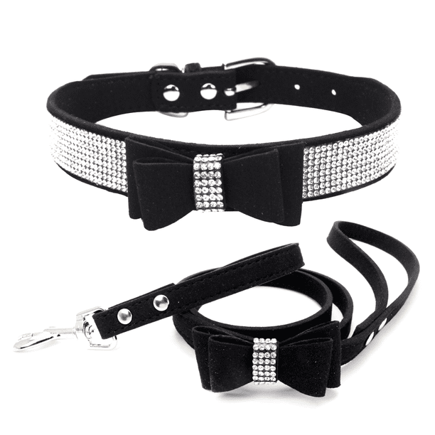 Collar de perro con pajarita, collar suave deslumbrante con cristales de piedras preciosas de imitación, adecuado para perros con
