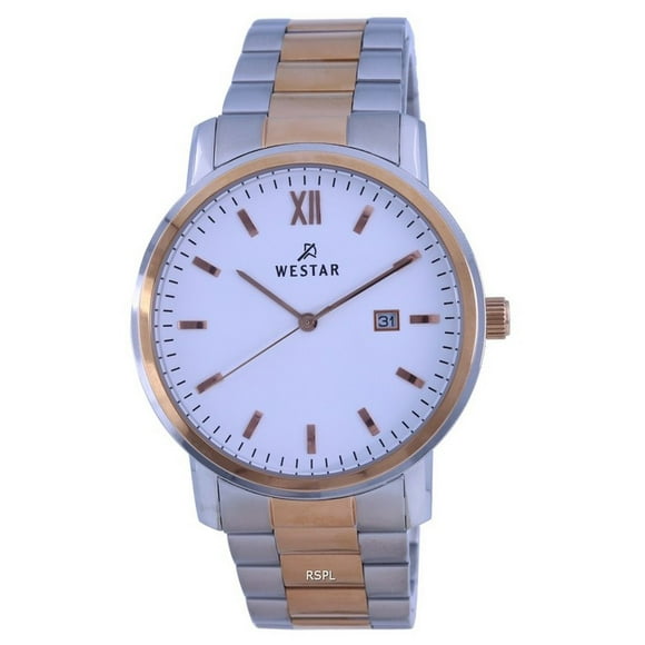 Reloj Westar White Dial Two Tone Stainless Steel Quartz 50245 SPN 601 Men's Watch
