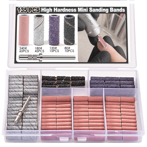 Brocas para taladro de uñas Haozher 135 piezas, 4 granos – bandas de lijado