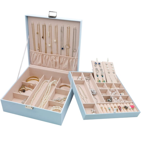Jewelry Box ProCase, organizador grande de piel de 2 capas, color azul