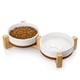 thumbnail image 1 of Cuencos para perros MALACASA 14 oz cerámica con soporte de madera doble, 1 of 9