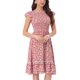 thumbnail image 1 of INSPIRE CHIC Vestido Midi Floral de Rayón para Mujer con Cintura Fruncida, Manga Corta, Ligero, Ajustado y Acampanado para Primavera y Verano, Blanco Rojo M, 1 of 6