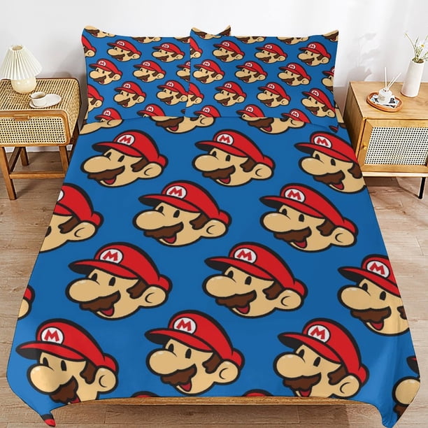 Super Mario 3-Piece Comforter Set for Bedroom Super Mario Bedding Set for Kids Adults Soft Microfiber Duvet Cover Set with Zipper Closure