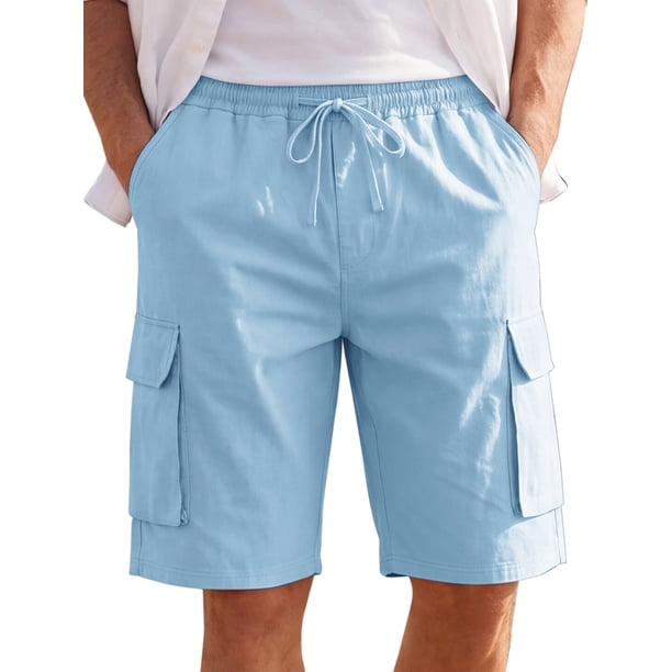 INSPIRE CHIC Pantalones Cortos Cargo de Hombre Casuales y Ligeros con Cintura Elástica con Cordón y Múltiples Bolsillos S Azul Claro