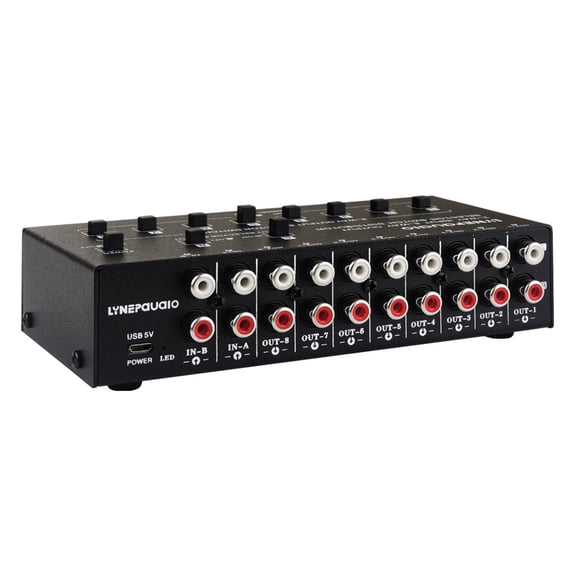2 en 8 Salida Video Audio Switch Switcher Compuesto DC 5V DIY Dispositivo divisor de 8 vías para DVD TV analógica DVR Controles individuales Plug and