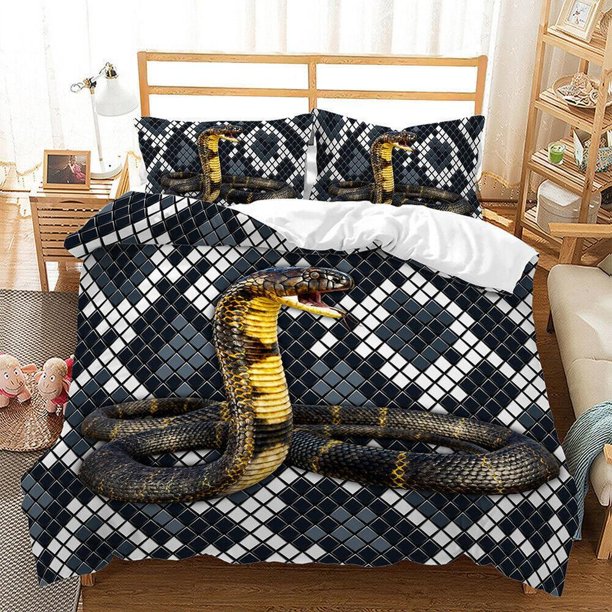 Viper Cobra Snake Animal Print Quilt Duvet Cover Set Pillowcase Bedspread3-Piece Bedding Set