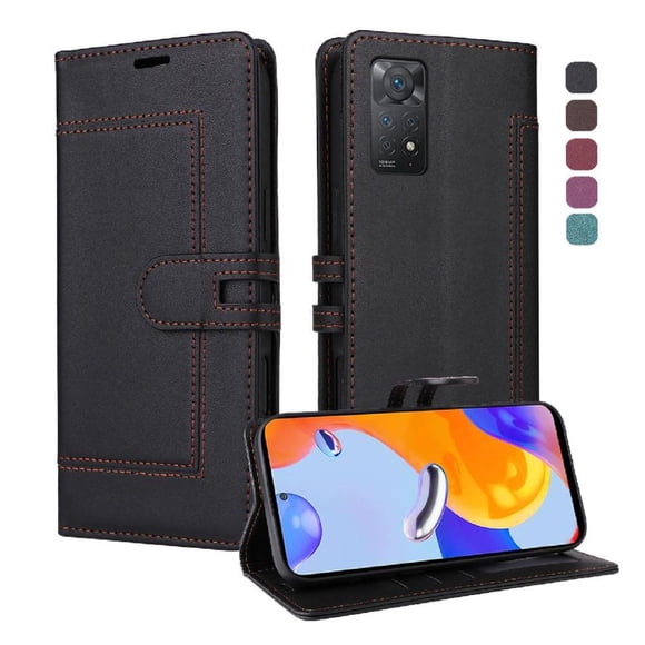 Premium Wallet Case for Xiaomi Redmi Note 11 Pro with Card Slots & Kickstand, Flip Cover Black