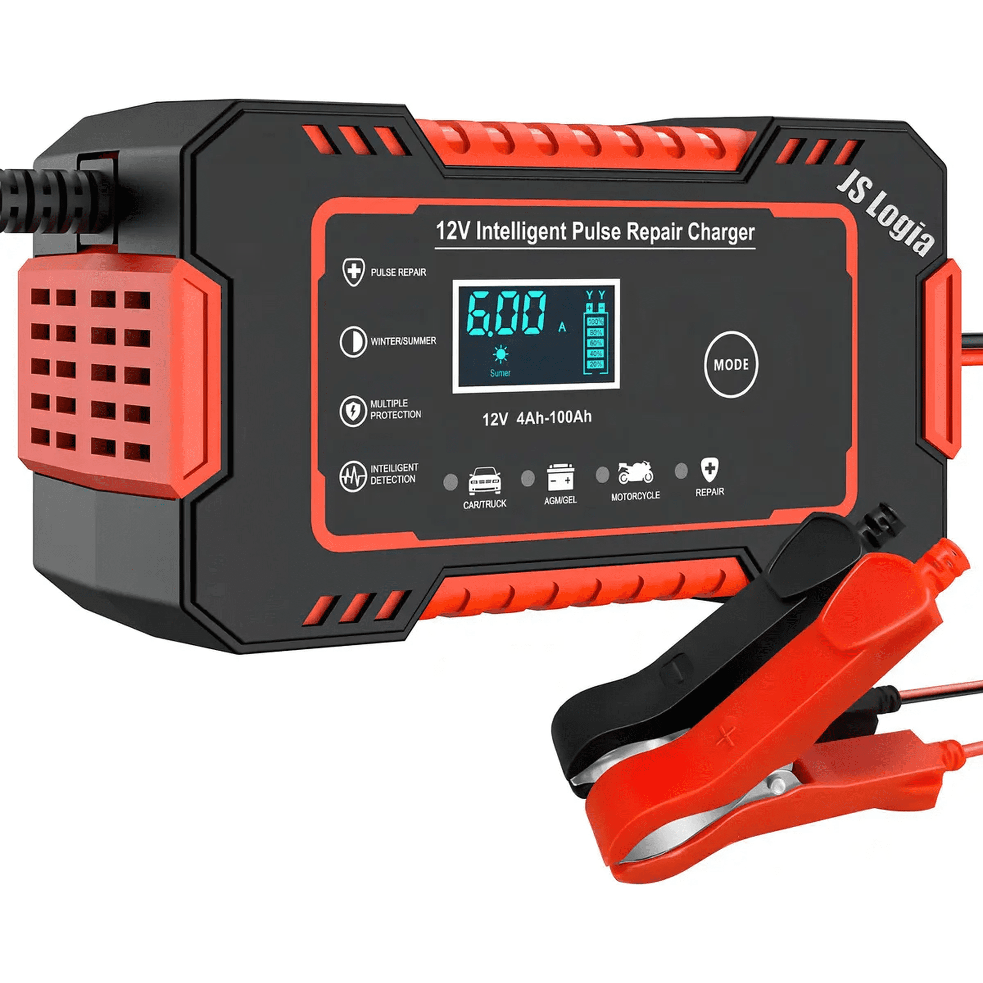 cargador De Batería Belug 12v 6a Js Logia Para Auto Moto Rojo