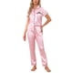 thumbnail image 1 of INSPIRE CHIC Conjunto de Pijama de Satén para Mujer con Botones, Manga Corta y Pantalones Sueltos, Ropa de Dormir Sedosa, Talla L, Rayas Rosadas, 1 of 6