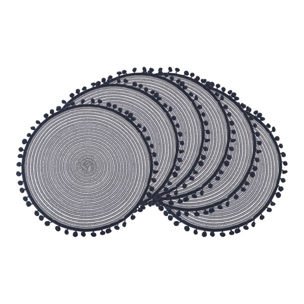 REGALWOVEN Juego de 6 Manteles Individuales de Poliéster para Decoración de Mesa de Cocina Resistente al Calor Manteles Individuales Limpiables Negro Gris 15*15in