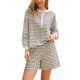 thumbnail image 1 of INSPIRE CHIC Conjuntos de Pantalones para Mujer Conjuntos de Salón a Rayas Regreso a Clases Conjuntos Informales de Manga Larga y Pantalones Cortos S Blanco, 1 of 6