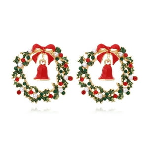 Veat00L - 1 Par De Guirnaldas De Hojas De Diamante Navideño, Pendientes De Campana, Pendientes Navideños En Forma De Arco, Pendientes De Mujer