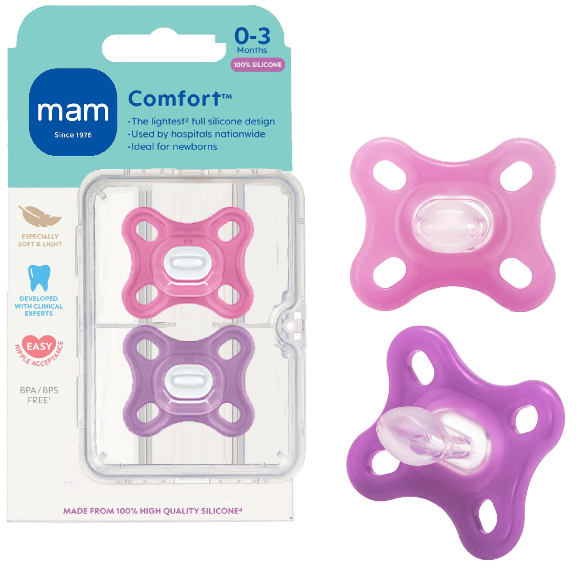 Chupete Mam Comfort De Silicona Ligera Para 0-3 Meses, 2 Unidades