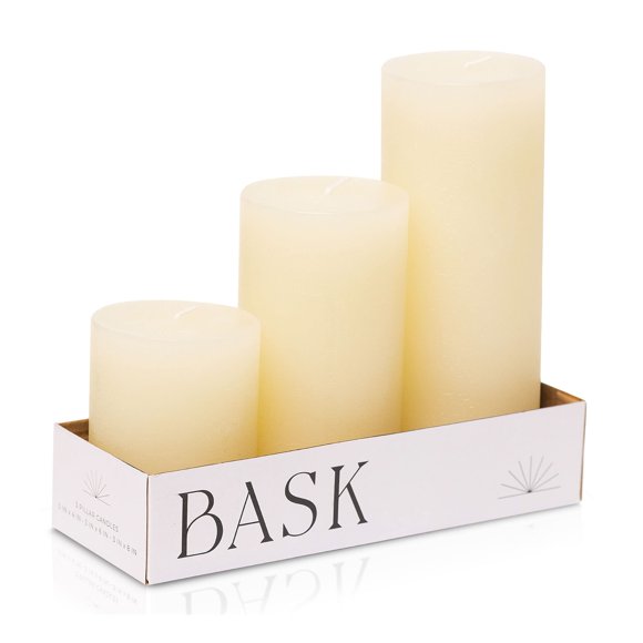 Juego de 3 velas pilar Bask en color marfil (8 cm, 15 cm, 20 cm)