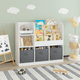 thumbnail image 3 of Kids Bookcase and Bookshelf, Multifunctional Bookcase with 3 Collapsible Fabric Drawers, Bookcase Display Stand, Toy Storage Organizer for Bedroom, Playroom, Hallway (White/Gray), 3 of 3