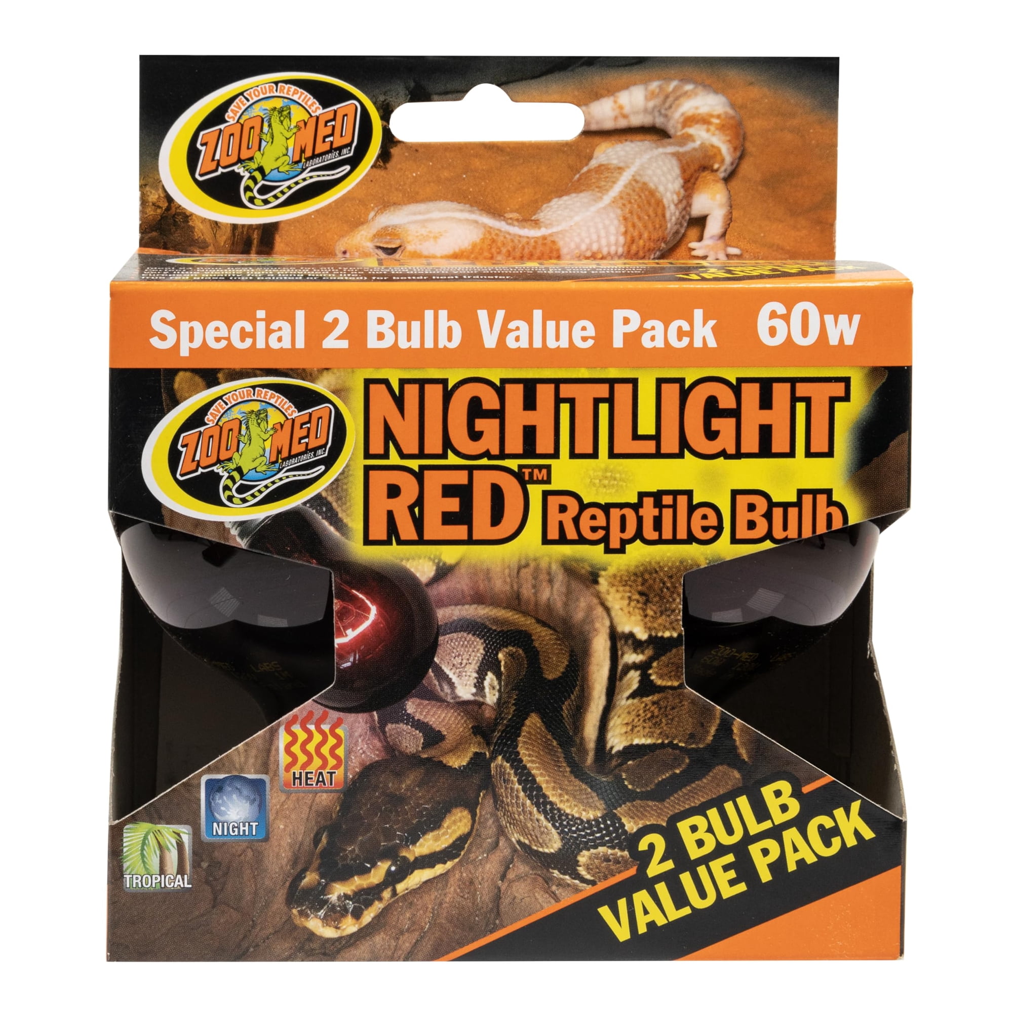 Bombilla nocturna roja para reptiles Zoo Med 60 W, paquete de 2